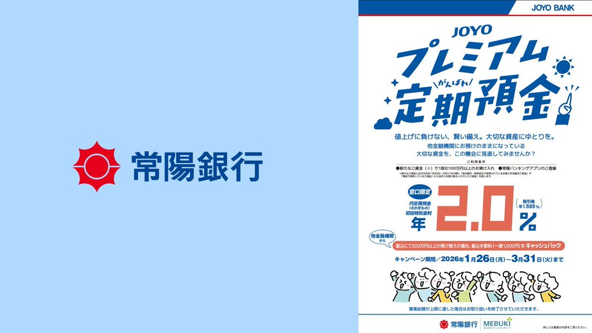 金利上昇局面で、地方銀行の預金戦略が動き始めています。高金利定期預金が示す資金移動の兆しを読み解きました。 #常陽銀行 #定期預金 #金利動向  #地域金融 #資産形成 #NCBLibrary 👇全文を読む・会員登録はこちら https://t.co/vZ8k3mcIZr