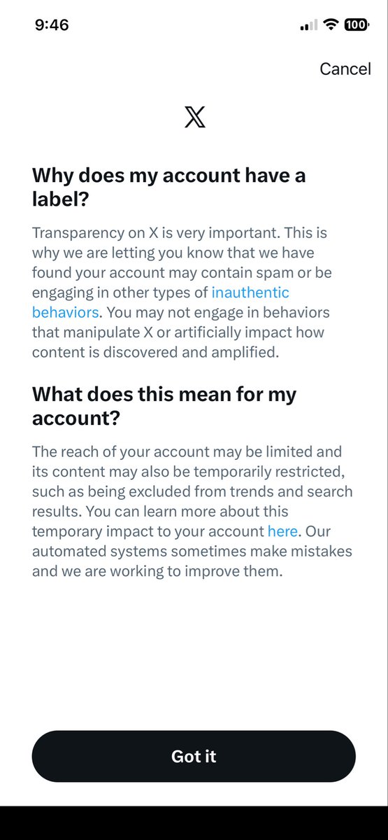 prollyfarton's tweet photo. I guess Elon only likes when bot accounts push right wing bigotry.

Meanwhile I’m very much *not a bot* just a new user who actually has humane morals. This is not the first time my account has been flagged. Twice in 3 months.

Fuck ICE, free Palestine, punch nazis, go birds https://t.co/gXf196c2gQ
