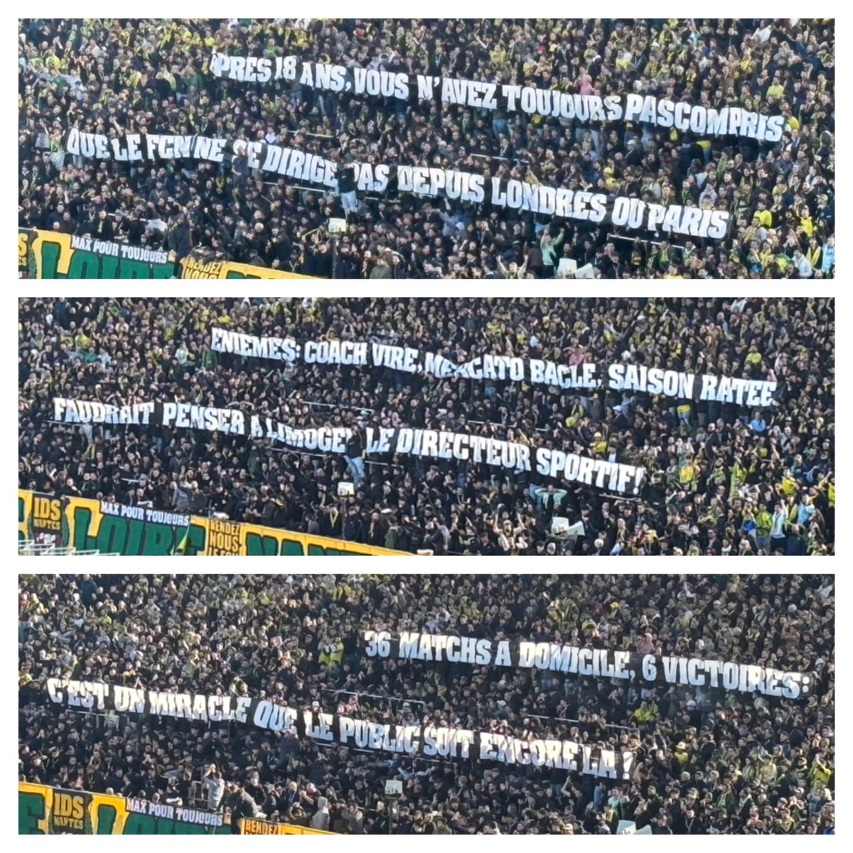 Florilège de banderoles en Tribune Loire.
#fcnantes #ogcnice