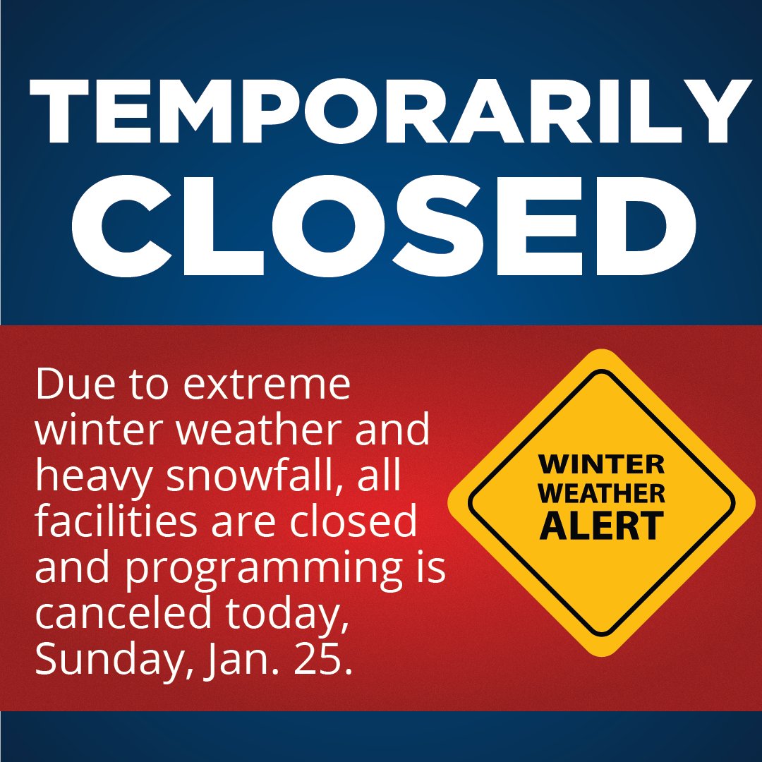 🚨Due to ongoing snowfall, all facilities are closed and all activities are canceled today, Sunday. Please use caution if you must travel. Our crews are assisting <a href="/ColumbusDPS/">Columbus Dept. of Public Service</a> with clearing roadways. We’ll reopen as weather permits. Stay safe. ❄️