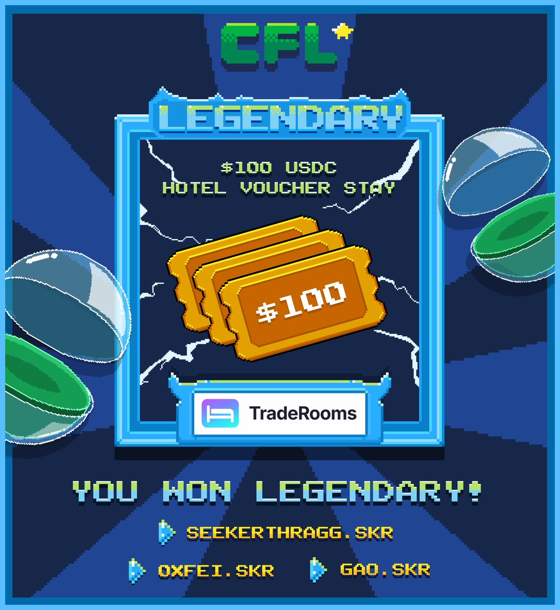Congrats to @novatrave01, @tamcharles7 and @FEI996 for winning $100 VOUCHERS  from @traderoomsfun, another LEGENDARY Gacha Prize! There are 2 more  vouchers available for the taking! Anyone still spinning today? ✋