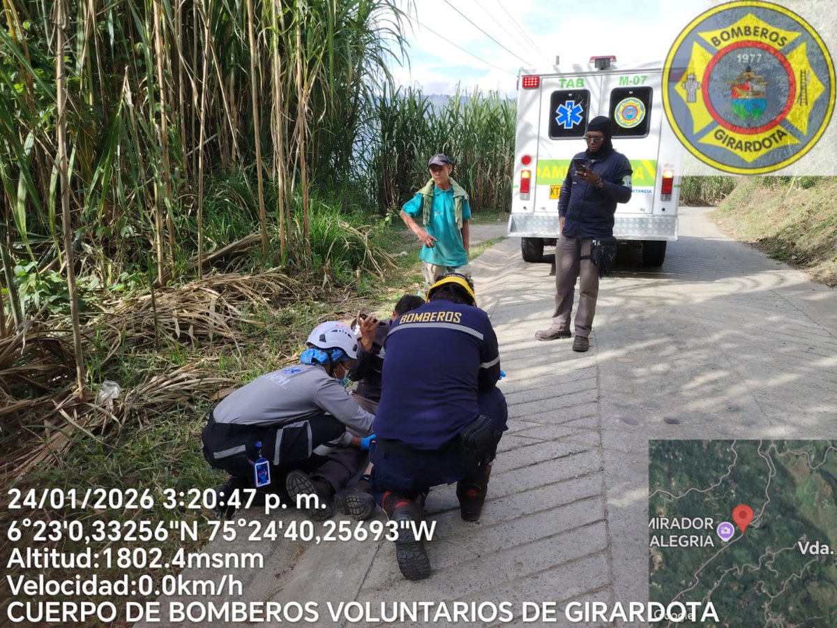 ✓ 14:58 | Accidente de Tránsito Vereda Encenillos (Sector La Escuela) – Personal APH atiende y valora paciente en vía pública, lo traslada al Hospital San Rafael de #Girardota. Ingreso sin complicaciones. #Emergencias #SeguridadVial