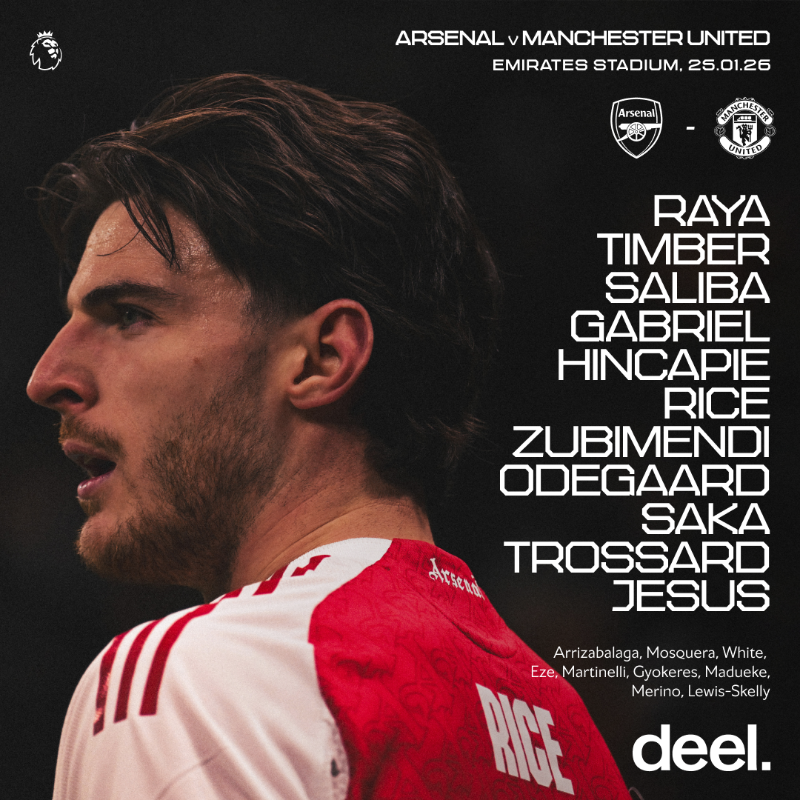 Arsenal's tweet photo. 🔴 𝗧𝗘𝗔𝗠𝙉𝙀𝙒𝙎 ⚪️

🔙 Hincapie returns
⚓️ Rice anchoring the midfield 
⚡️ Jesus up top

We know what this game means - COME ON YOU GUNNERS!!

Presented by @deel 🤝