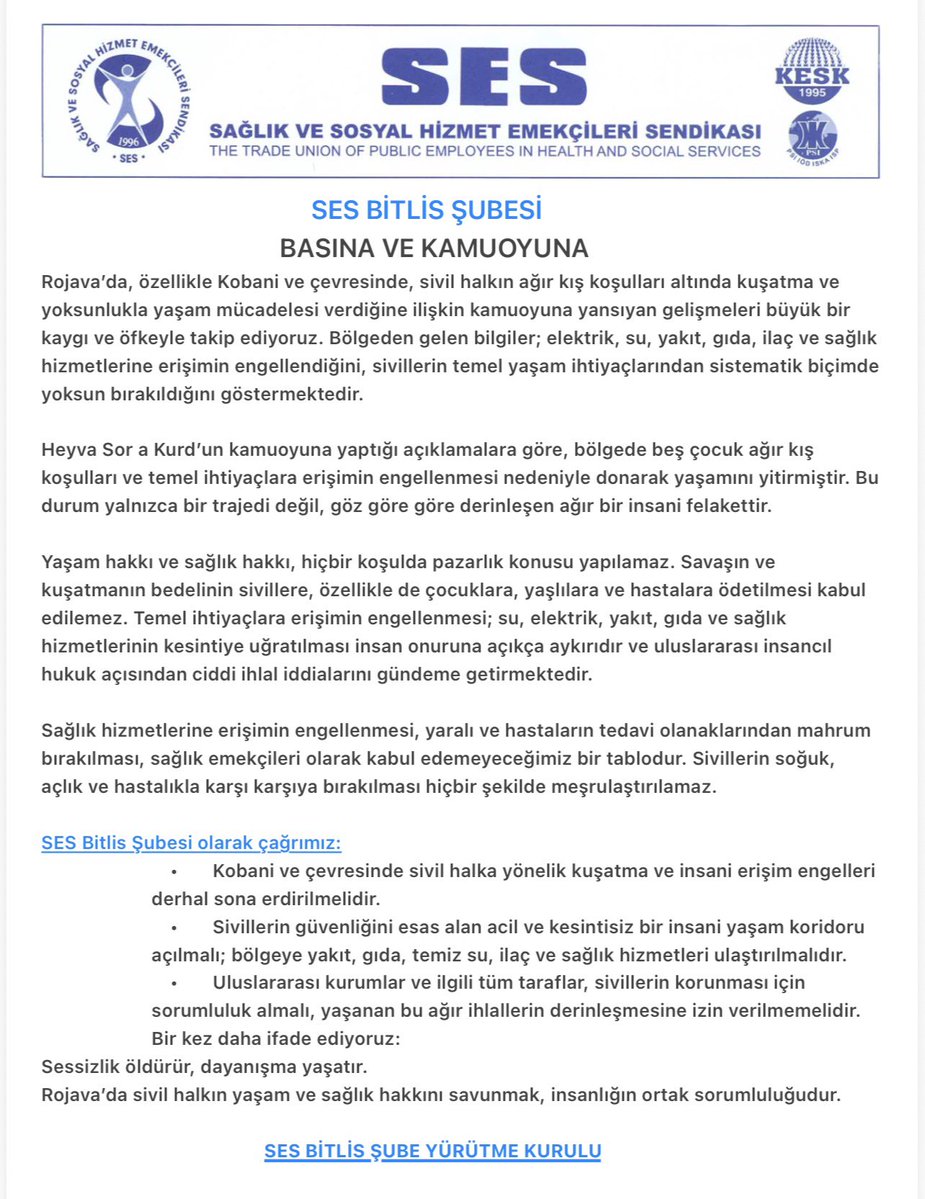 SesBitlis's tweet image. Kuşatmalar kaldırılsın,insani koridor derhal açılsın!
@KESK1995 @UN_Turkiye @LindseyGrahamSC @ReutersWorld @WashTimes @bbcworldservice 
@TBMMresmi