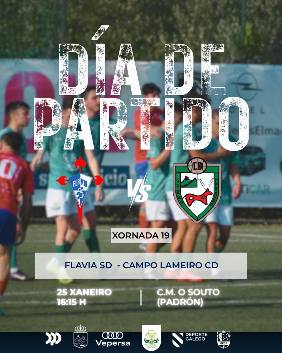 🏆 Primeira Futgal | Xornada 1️⃣9️⃣
🆚 Flavia SD
🏟️ C.M. O Souto
📍 Padrón 
⌚️ 16:15