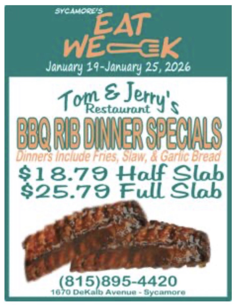 Enjoy the last day of Sycamore’s EAT WEEK with us! 😋 
Dine in•Carry Out•Drive Thru•Delivery