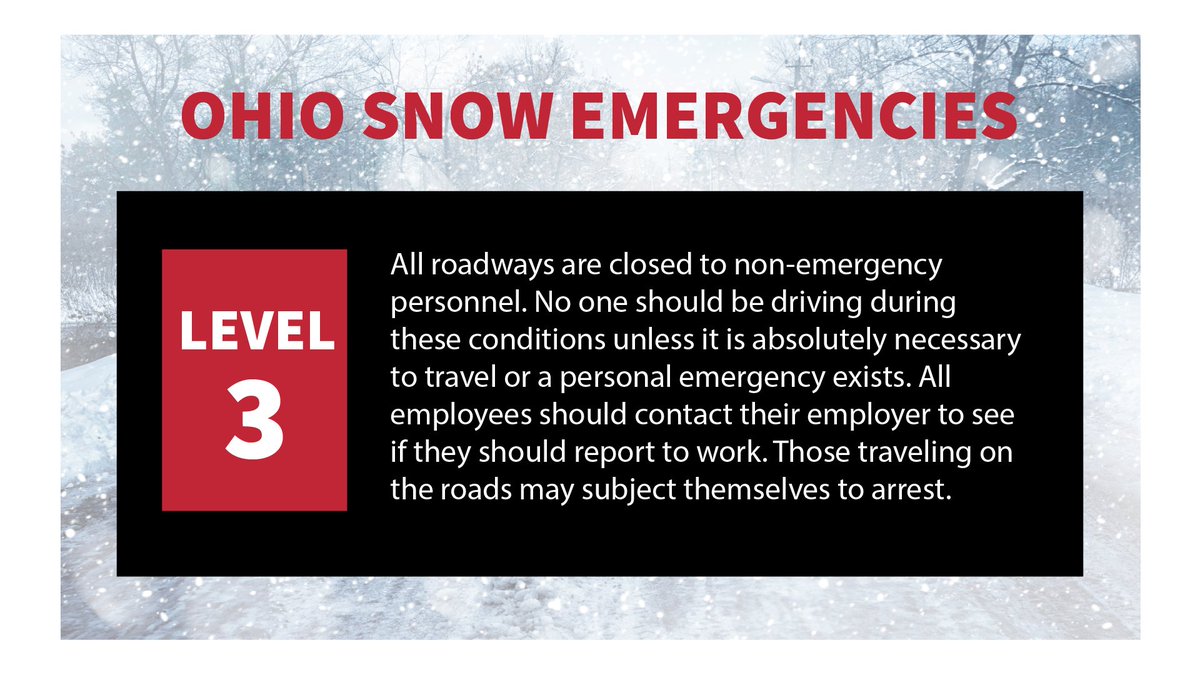 County sheriffs are responsible for issuing snow emergencies in Ohio. If conditions are dangerous, each sheriff determines which level is appropriate given the unique conditions in their individual counties. To determine if your county is under a snow emergency, visit your county
