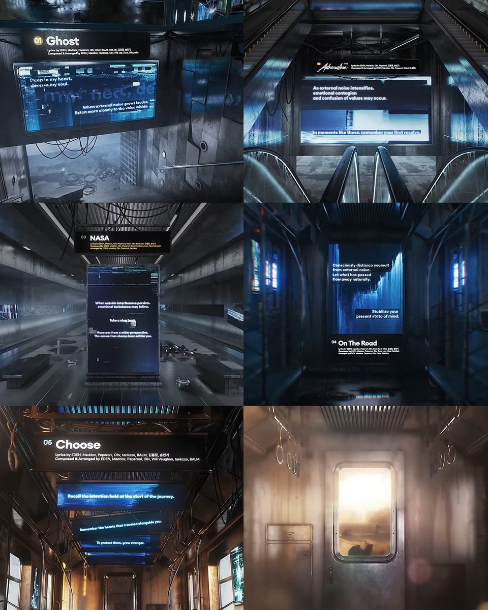 The messages on every titles!!!

1- Ghost : 
Deep in my heart. Deep in my soul. 
When external noise grows louder. Listen more closely to the voice within.

2- Adrenaline :
As external noise intensities. Emotional contagious. And confusion of values may occur.
In moments like