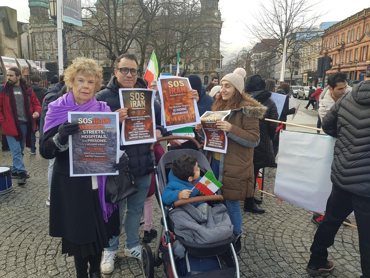 Pleased to join Iranians protest in Belfast  Why is the BBC ignoring the thousands of killings by Khamenei yet filling its airwaves over 1 man sadly shot in USA  Thousands murdered in cold blood and internet cut. Where are all those who protested about Gaza.