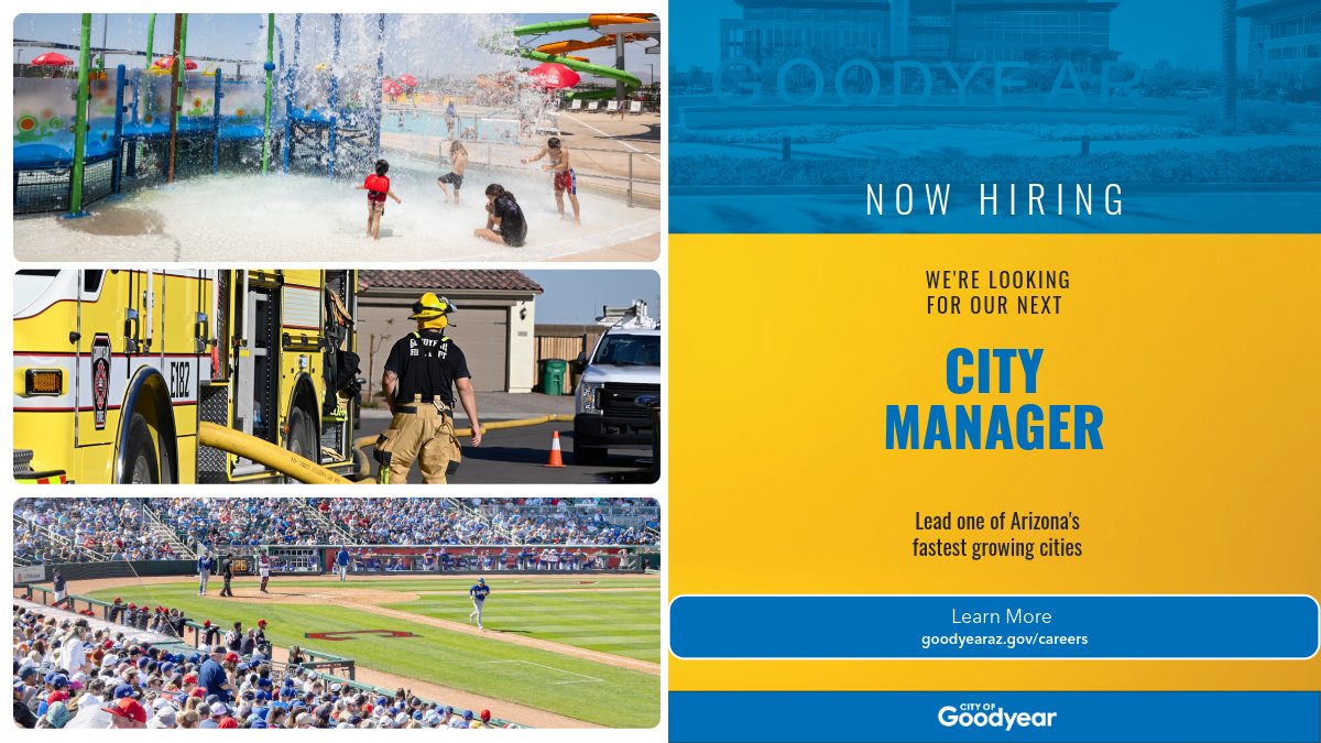 GoodyearAZGov's tweet photo. Goodyear is planning for the future, and we want your input.
As we search for our next city manager, residents are invited to share what matters most to them.

Survey closes Jan. 30

Take the survey: https://t.co/Lo3KSEVsyG

Read more: https://t.co/tlu066XwJX

#WeAreGoodyear #GoodyearAZ #AZCities