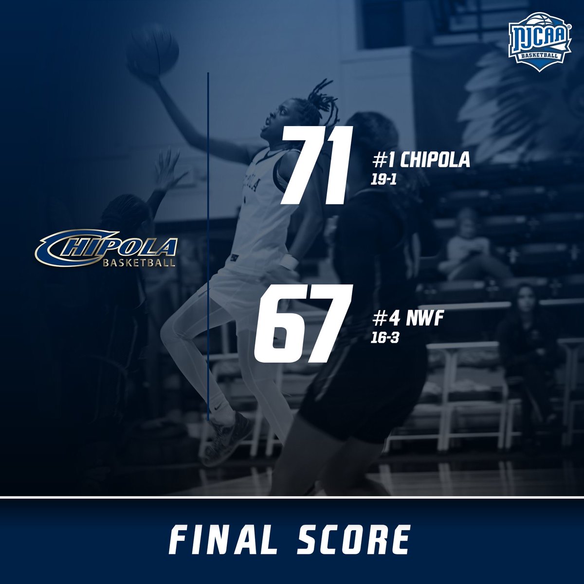 ChipolaWBB's tweet photo. Top 5 win on the road! 
#1 Chipola gets a win at #4 NWF to improve to 4-0 in Panhandle Conference play. 

Lady Indians travel to Pensacola State on Wednesday night for another big conference battle! https://t.co/WnrAZLXTqA