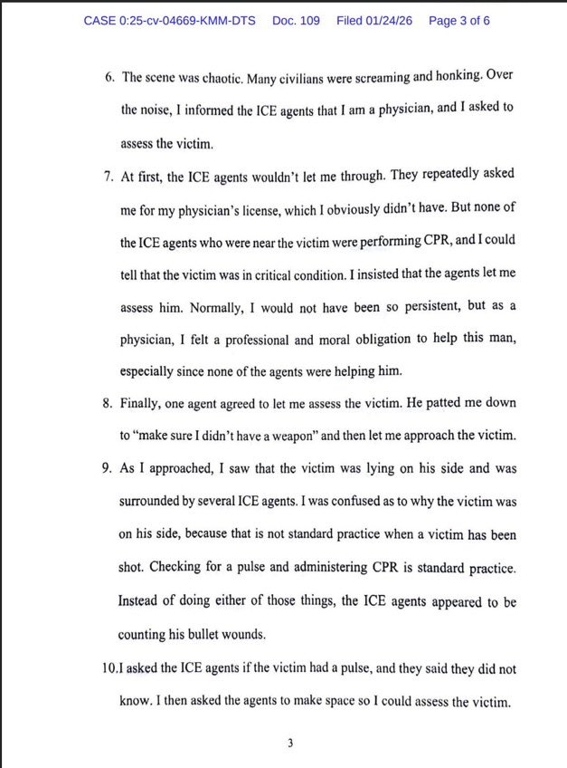 TheMaineWonk's tweet photo. Read This: Every word. 

Sworn affidavit from a doctor who saw Alex Pretti murdered outside his house.  He tried provide emergency aid as he lay dying on the street.

"The victim had at least three bullet holes in his back." https://t.co/0A4bpWRado