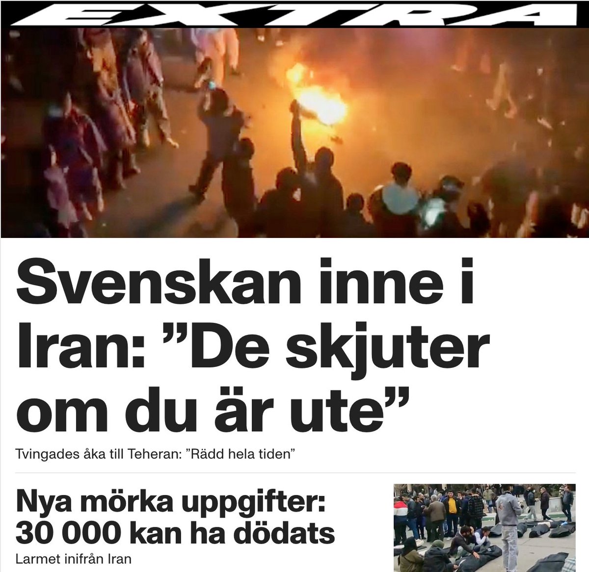 På två år dog ca 60 000 personer i Gaza, med ständig mediabevakning varje dag. 

På två dagar (!) har Irans islamistiska regim mördat 30 000 personer runt om i Iran. 

Notis i media, tyst från våra socialister och vänster. 

Ruttna i helvetet med er.