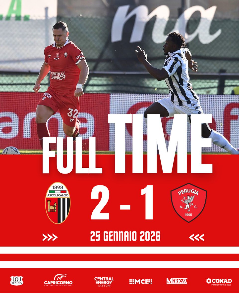 ACPerugiaCalcio's tweet photo. ⌛️ FULL TIME #ASCPER 2-1
Finisce così, dopo un secondo tempo ben giocato.
@seriecofficial #ASCPER #AscoliPerugia https://t.co/pcZnYVZeIZ