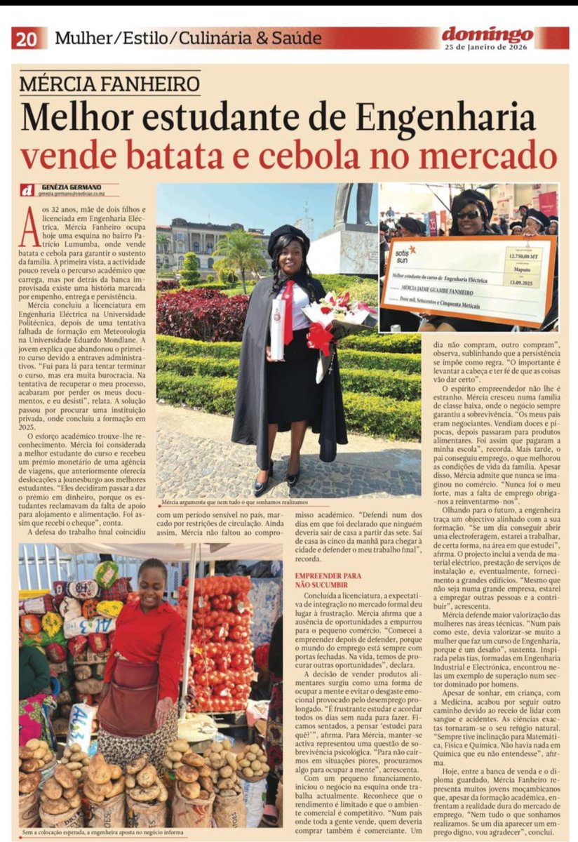 Rdiasmz's tweet photo. A história de Mércia é um testemunho de superação individual, mas também um alerta social. Ela representa uma geração de jovens moçambicanos que, apesar de investirem na educação, encontram um desfasamento entre as suas competências e as oportunidades reais de emprego digno. https://t.co/M7u03HyPSq