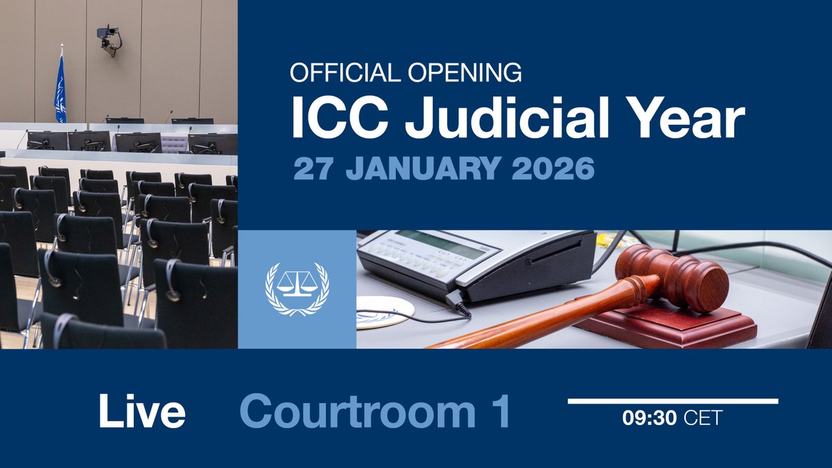 📅On 27/01: #ICC officials, senior judicial figures from across the world, &amp; members of diplomatic corps, civil society &amp; int’l organisations will mark the opening of the #ICC judicial year.
🎥 Live at 09:30 CET➡ bit.ly/3v7Xq0S 
&amp; on Facebook ➡ bit.ly/3zVHfV8