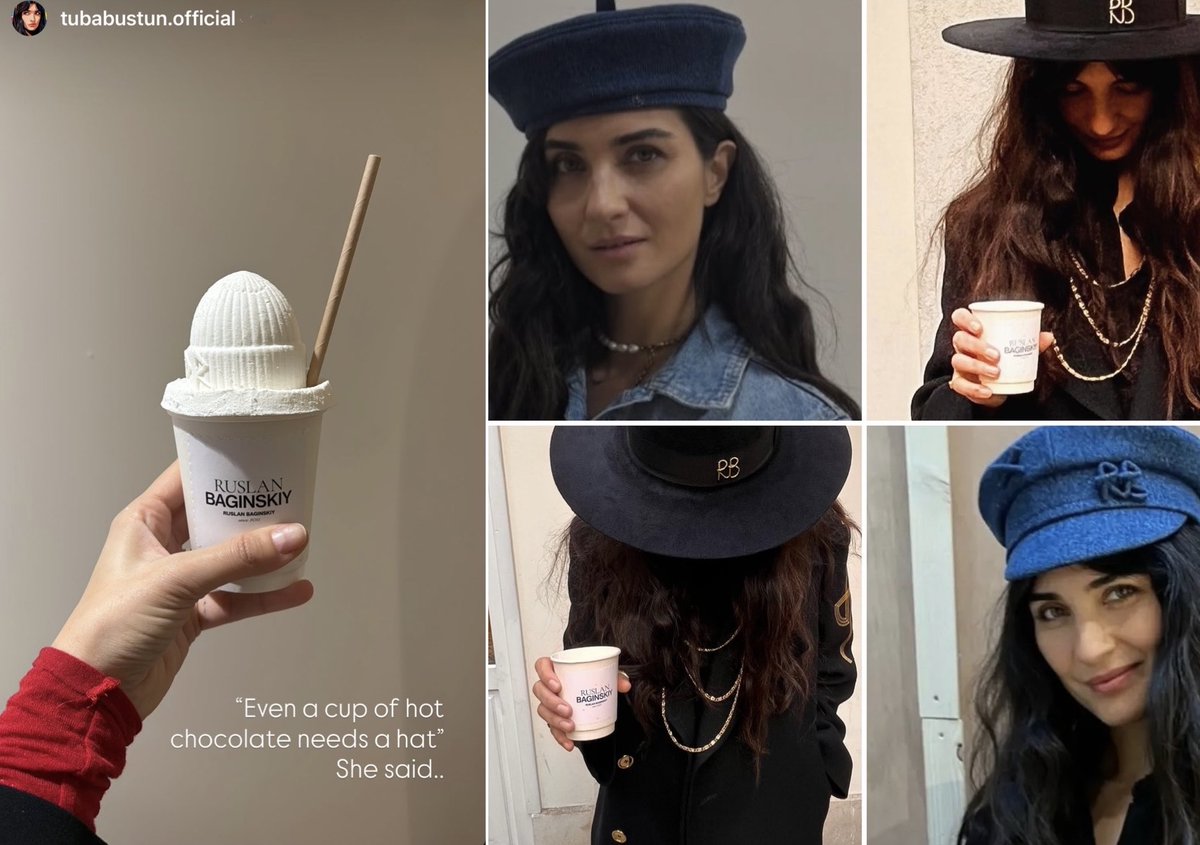 Tuba’s latest IG post reminds us of her lifelong love affair with hats. And since its inception Tuba has favored Ukrainian hat designer Ruslan Baginskiy, known for his signature baker boy caps, fedoras, and straw hats…hats that perfectly capture the “Parisian girl" aesthetic.