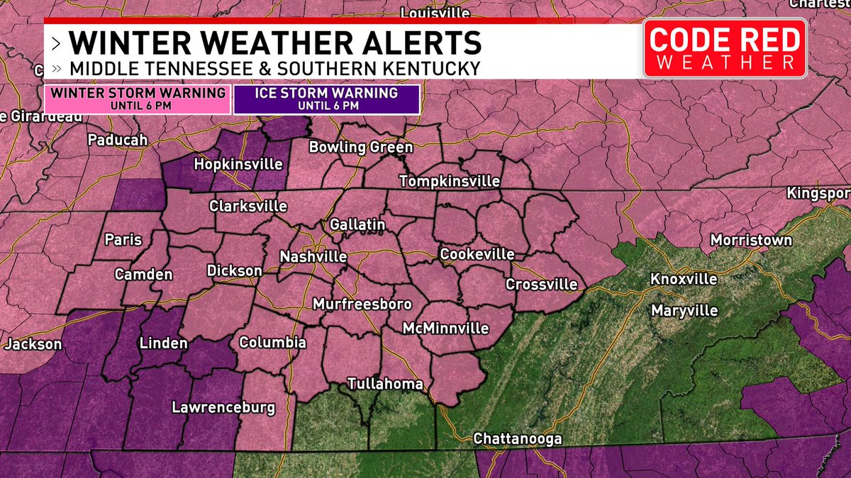 FOXNashville's tweet image. 🧊❄️ Dangerous ice is expected across Middle Tennessee, especially from Wayne County to Sumner County. Nashville could see up to 0.75" of ice. Get your full forecast: bit.ly/45vpYmD