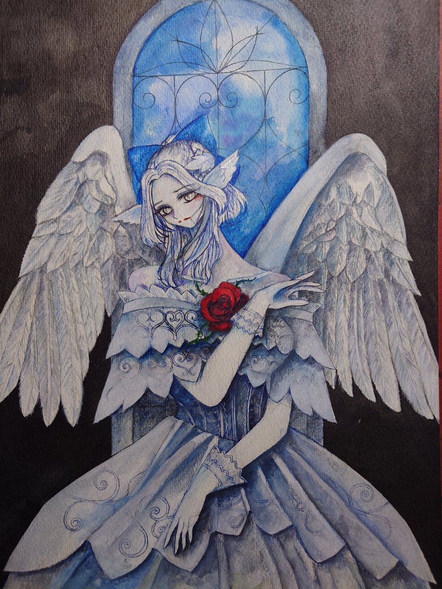 ここまで白をふんだんに使うのも珍しい。 #水彩色鉛筆 #顔彩 #アナログ