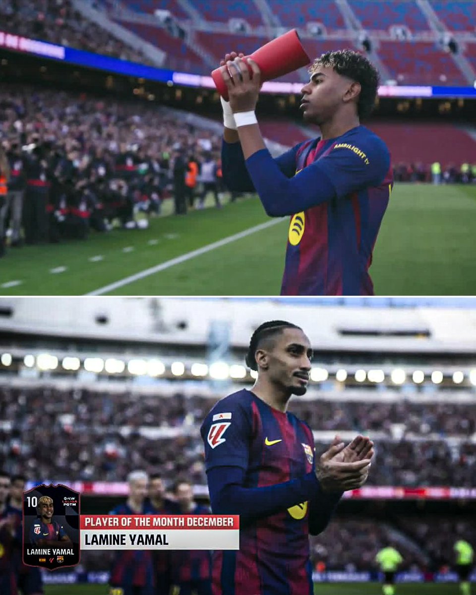 ESPNFC's tweet image. Raphinha was happy to see Lamine Yamal win player of the month 👏 ❤️