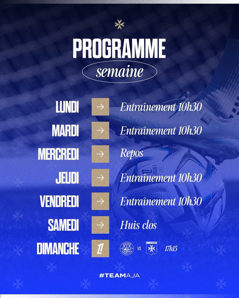 🗓️ 𝐋𝐞 𝐩𝐥𝐚𝐧𝐧𝐢𝐧𝐠 𝐝𝐞 𝐥𝐚 𝐬𝐞𝐦𝐚𝐢𝐧𝐞 🏋️‍♂️ Reprise de l'entraînement dès aujourd'hui pour préparer le déplacement à Toulouse dimanche ✈️#TeamAJA pic.