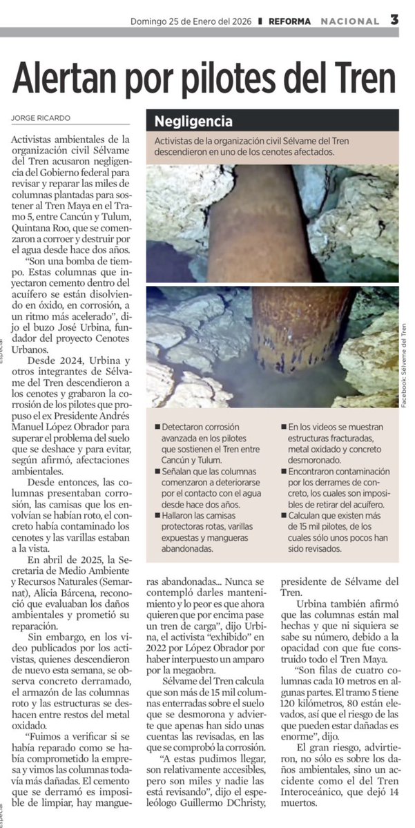 JLozanoA's tweet image. 🚨Todo lo que tocan, lo destruyen. Son un asco. Negligentes criminales. 

#TrenMaya

#MorenaDestruyendoAMexico 

@Reforma