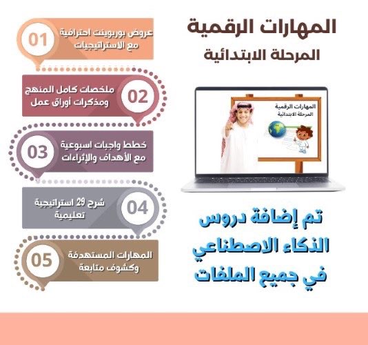 tahany6897's tweet photo. 🔴 لمعلمي ومعلمات المهارات الرقمية
نقدم لكم

حقيبة معلمـ/ ـة المهارات الرقمية (المرحلة الابتدائية)

عروض بوربوينت احترافية مع الاستراتيجيات وألعاب تفاعلية وتغذية راجعة (فورمز)
مذكرة أوراق العمل مع نماذج الحل
مذكرة ملخص لجميع الدروس
مذكرة الخطة الاسبوعية (معلم و معلمة)
توزيع و تحضير وكشوف وغيرها
(لجميع دروس الفصل الثاني)
مع إضافة دروس الذكاء الاصطناعي

بملفات مفتوحة قابلة للتعديل
بأسعار رمزية جدا

https://t.co/ULCKkeWNQ3
AD
