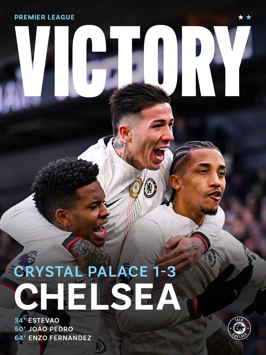talkchelsea's tweet image. A victory for Chelsea against Crystal Palace, with goals from Estevao, Joao Pedro &amp;amp; Enzo Fernandez.💪🔵