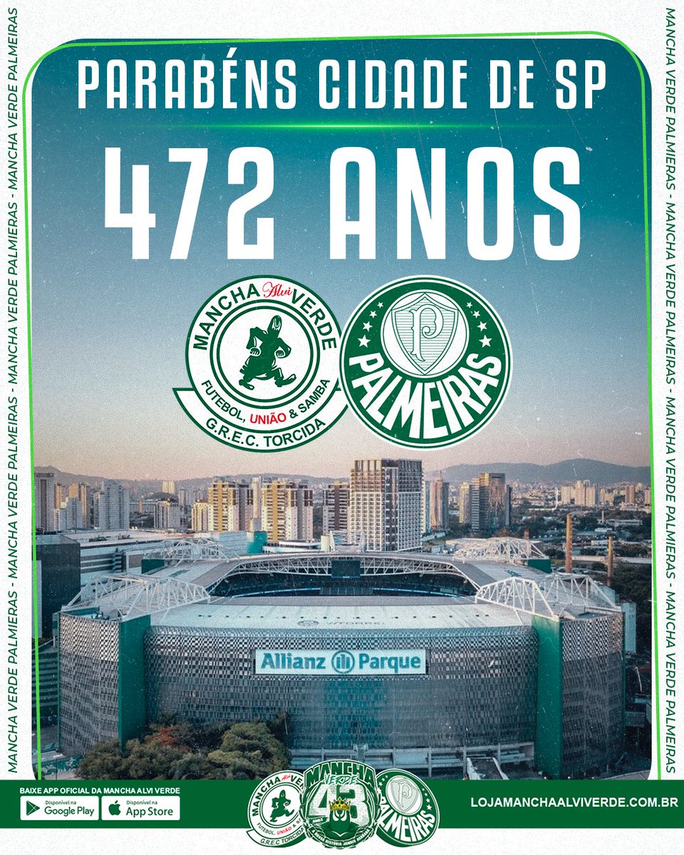 torcidamv83's tweet photo. Parabéns à capital paulista pelos seus 472 anos!!!

Uma cidade gigante, vibrante e cheia de história, e onde está a casa do maior campeão brasileiro. 🇳🇬

𝑀𝐴𝑁𝐶𝐻𝐴 𝐴𝑙𝑣𝑖 𝑉𝐸𝑅𝐷𝐸 https://t.co/3w5cDlccba