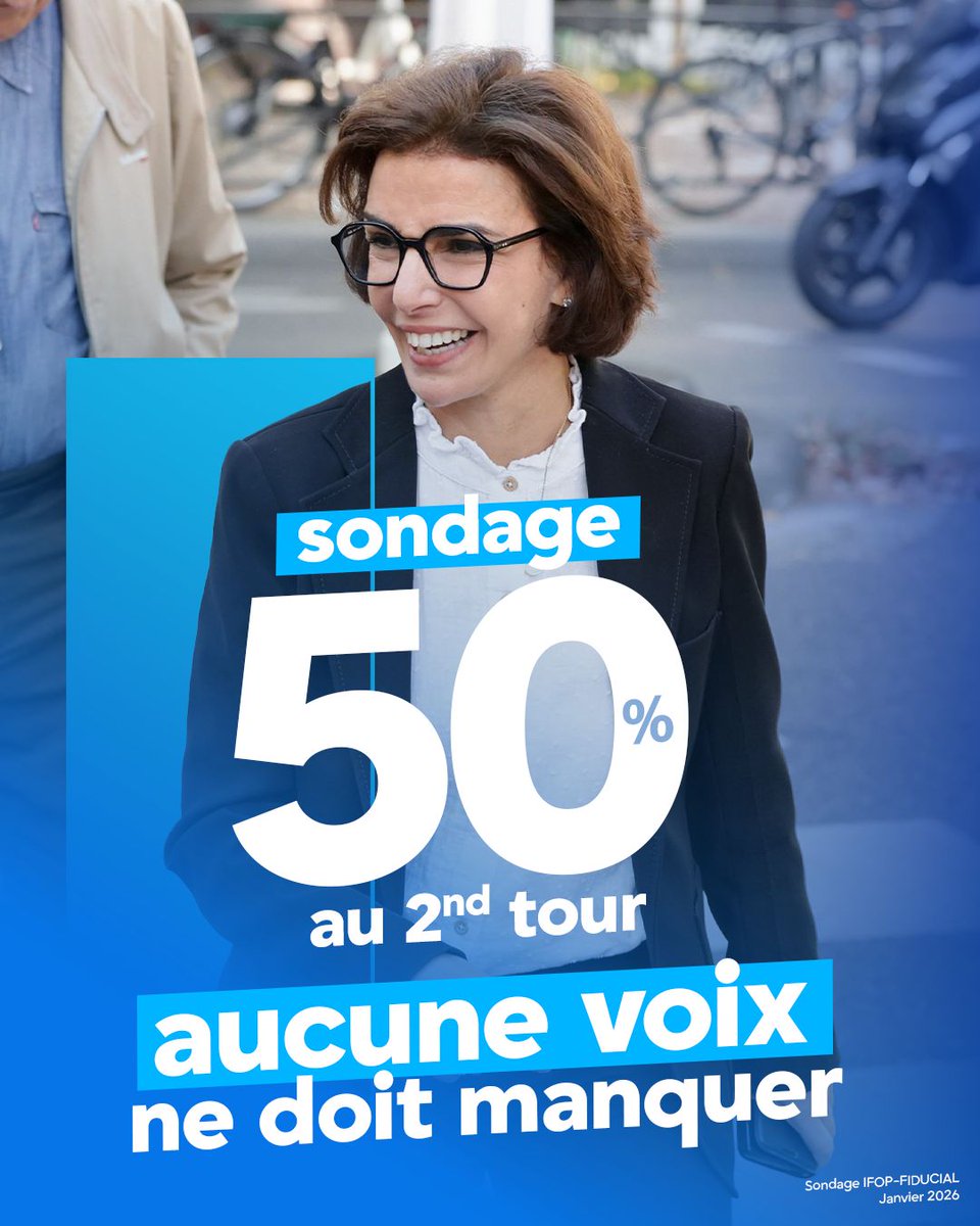 💪50% au 2nd tour.
Le changement est à portée de main.
Mais rien n’est acquis! Aucune voix ne doit manquer.
Si nous voulons tourner la page de 25 ans de gauche, tout se joue dès 1er tour. 
Nous devons être rassemblés derrière <a href="/datirachida/">Rachida Dati ن</a>, seule candidate capable de gagner!