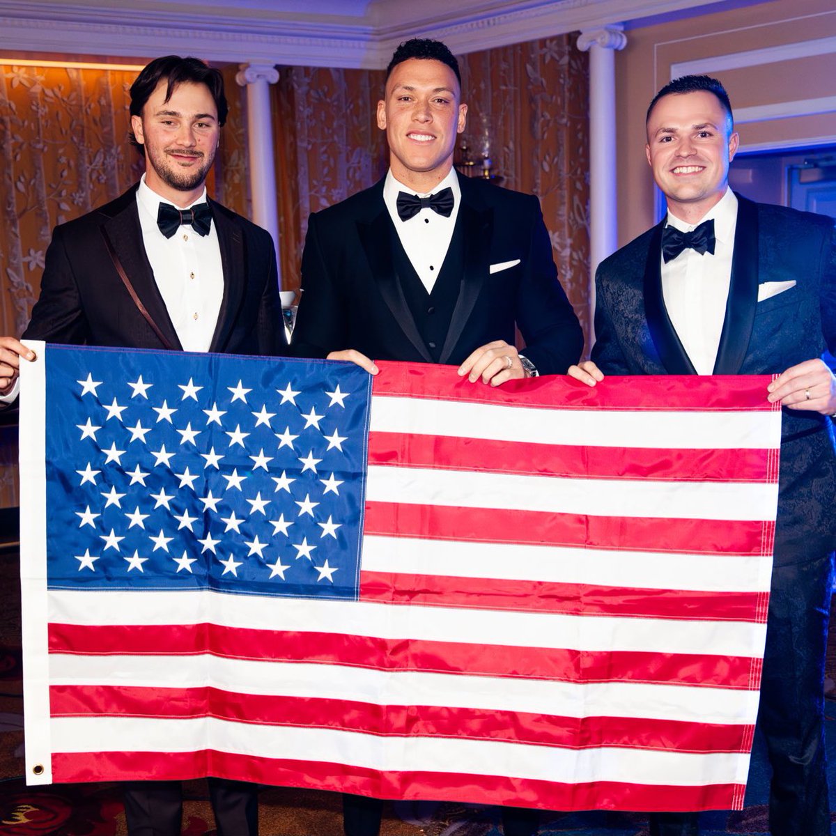 TalkinYanks's tweet photo. Aaron Judge with Cy Young winners Paul Skenes and Tarik Skubal as the trio prepares to lead Team USA in the World Baseball Classic

(via Mary DeCicco / MLB Photos) https://t.co/sbTCIpz87Y