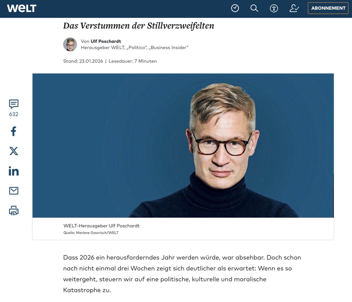 “Das Flüstern wird normal. 

Und das Schrecklichste an diesem noch jungen Jahr sind die Gespräche mit erfolgreichen Unternehmern, brillanten CEOs, erfahrenen Politikern, die irritiert und verzweifelt feststellen: So kann es nicht weitergehen. Und zugleich die Lust verlieren, sich