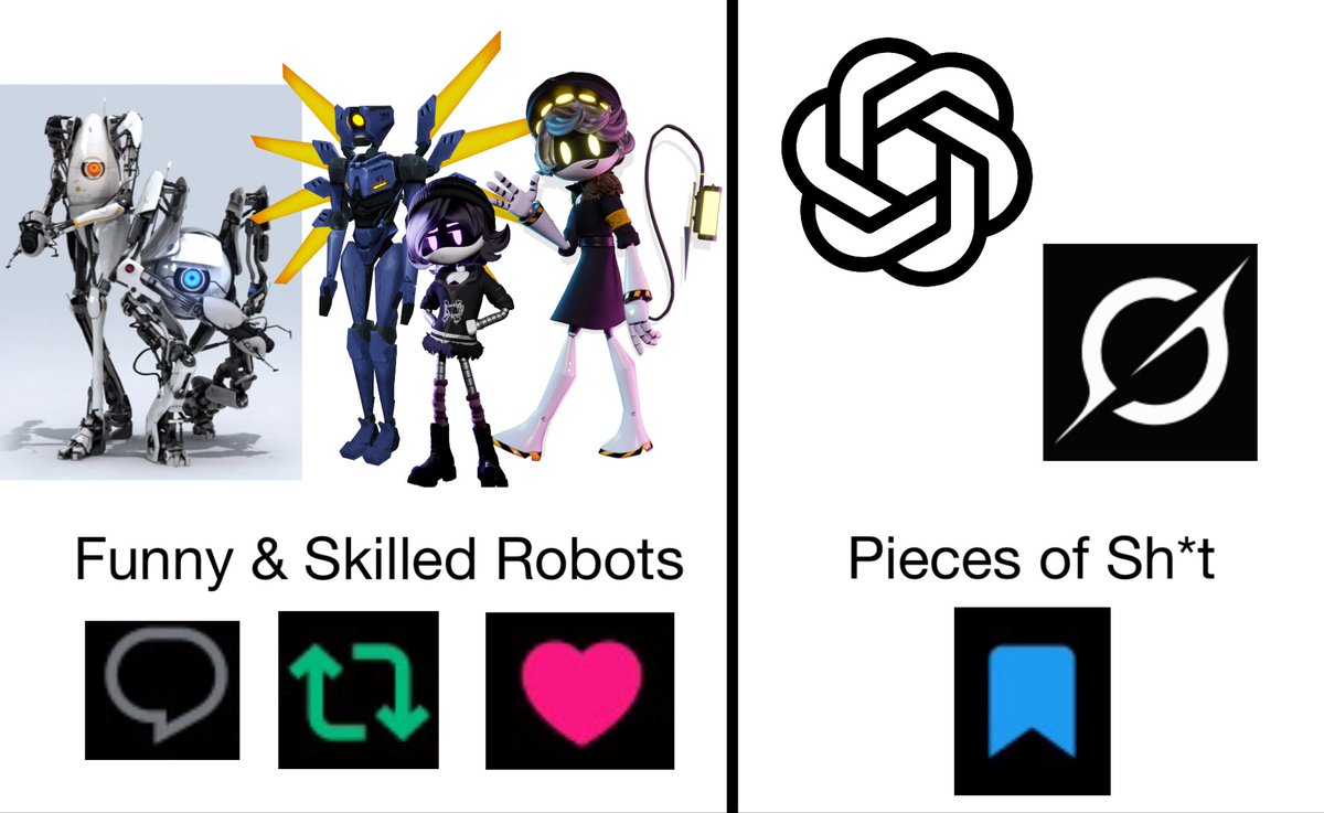Trespasser1O's tweet photo. Pick your Artificial Intelligence
#Murderdrones #Portal #AtlasandPbody #V1 #ULTRAKILL #FuckAI #PickUpThePencil https://t.co/DSFO8f5w1W