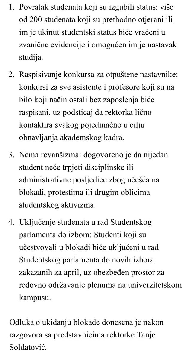 договорени услови за излазак из блокаде.