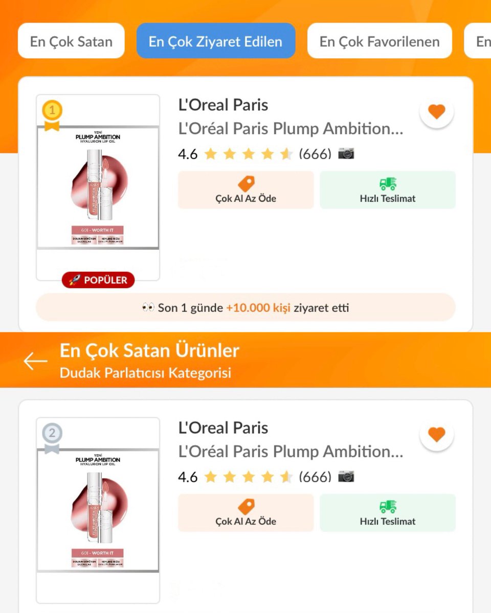 Serenay Sarıkaya’nın videoda kullandığı dudak parlatıcısı, Gratis’in online mağazasında tükendi. Trendyol’da ise dudak parlatıcısı kategorisinde en çok satanlar listesinde 8. sıradan 2. sıraya yükselirken, en çok ziyaret edilen ürünler arasında da zirveye yerleşti👑