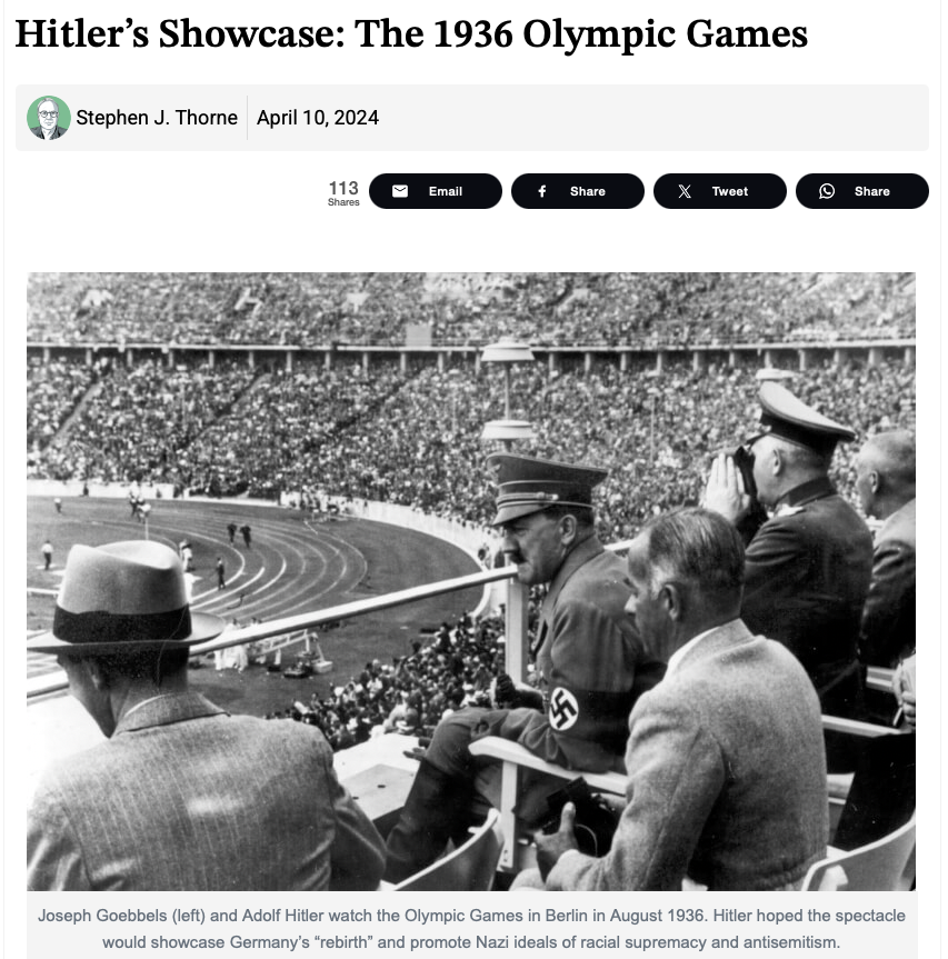 The 1936 Berlin Olympics were a huge propaganda coup for Hitler. The world shamefully turned up, despite many calls not to go

There's still time to 𝐧𝐨𝐭 make the same mistake with Trump. 𝐁𝐨𝐲𝐜𝐨𝐭𝐭 𝐭𝐡𝐞 𝐖𝐨𝐫𝐥𝐝 𝐂𝐮𝐩 !