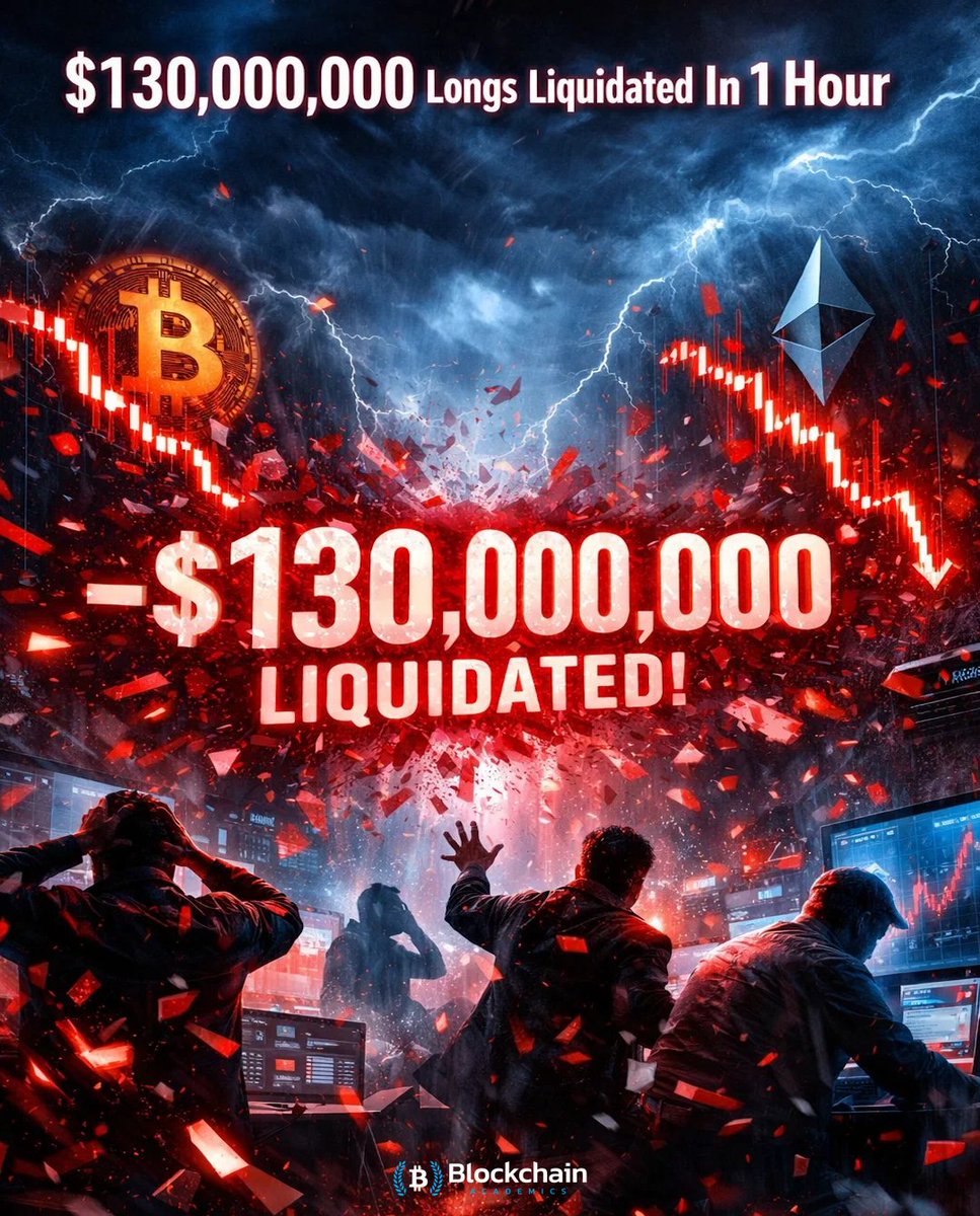 ⚡️ $130M In Crypto Longs Liquidated In 1 Hour A sharp price drop triggered  over $130M in long position liquidations in the past hour as Bitcoin sold  off and volatility surged. #CryptoNews #