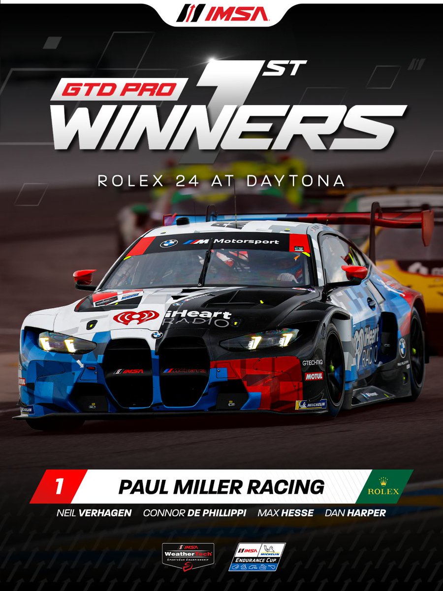 Congratulations to the No. 1 Paul Miller Racing Team on winning the 2026 Rolex 24 at DAYTONA in the GTD PRO Class!!

<a href="/paulmilleracing/">Paul Miller Racing</a> | <a href="/Rolex24Hours/">Rolex 24 Hours</a>