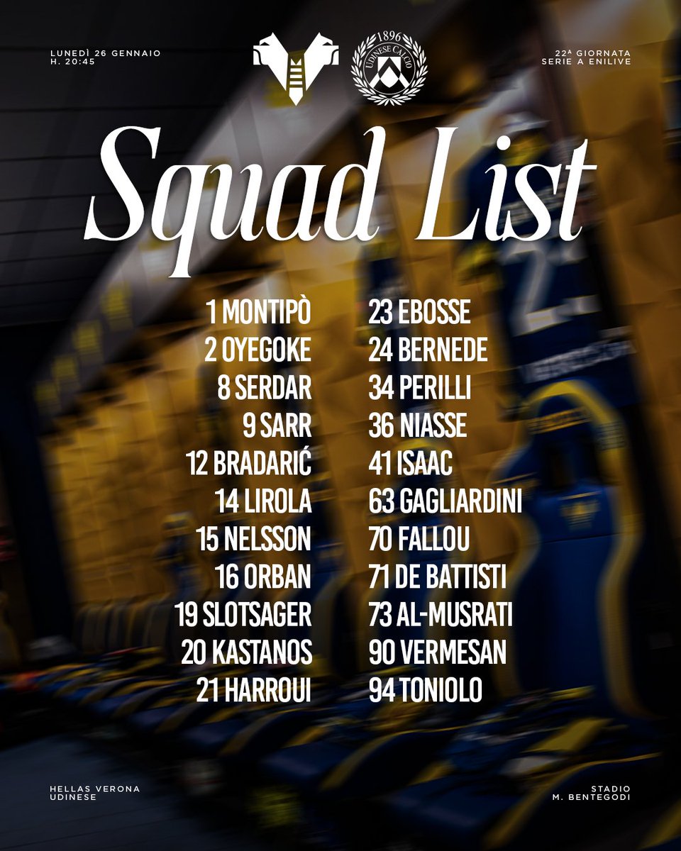 I 2⃣2⃣ convocati di mister #Zanetti per #VeronaUdinese 🟨🟦

#SerieAEnilive #WeAreHellas #DaiVerona