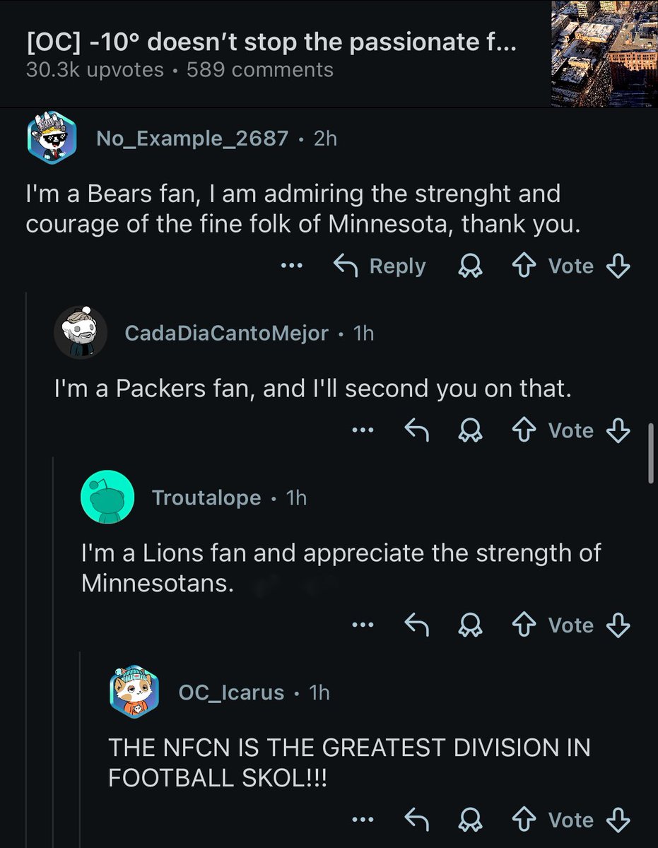 rare and historic nfc north allegiance happening over on reddit