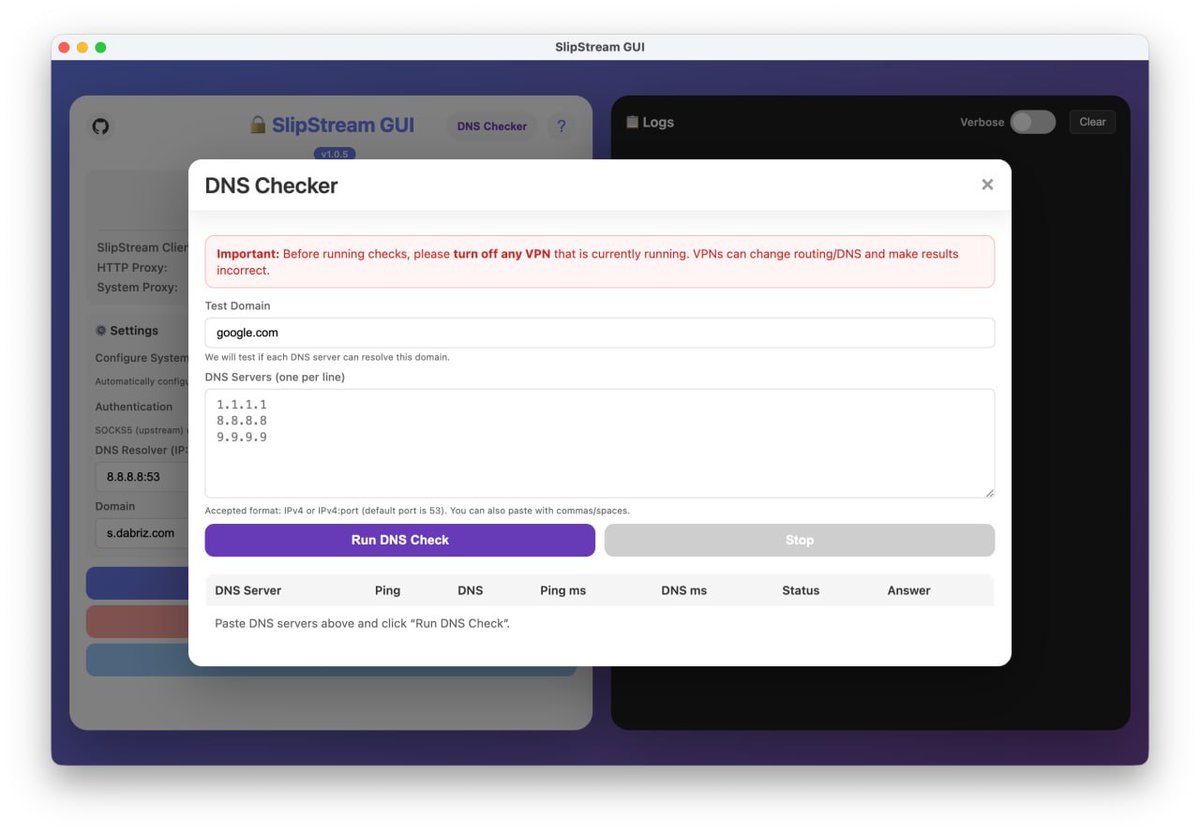 ⭕️ اپ SlipStreamGUI برای مدیریت Slipstream منتشر شد. (ویندوز - مک - لینوکس)

🔹قابلیت DNS Checker
🔸اشتراک‌گذاری اینترنت
🔹مکانیزم (Reconnect) خودکار

👇دانلود و توضیحات بیشتر:
t.me/iaghapour/2095