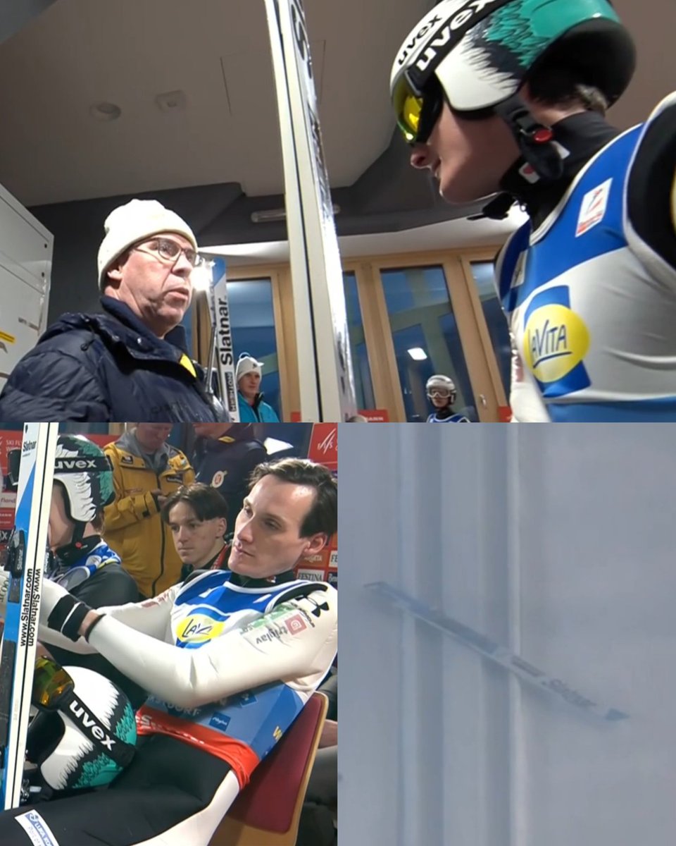 AdrianLozio's tweet photo. Domen Prevc nie skoczył w pierwszej serii i Słowenia straciła szansę na medal, ponieważ jego narty zjechały z progu w dół zeskoku.

Brzmi to absurdalnie. I jeszcze ten gość mówiący: "Nein, nein, nein". 
xD 

#skijumpingfamily
📸Eurosport https://t.co/OAo1QSLkkM