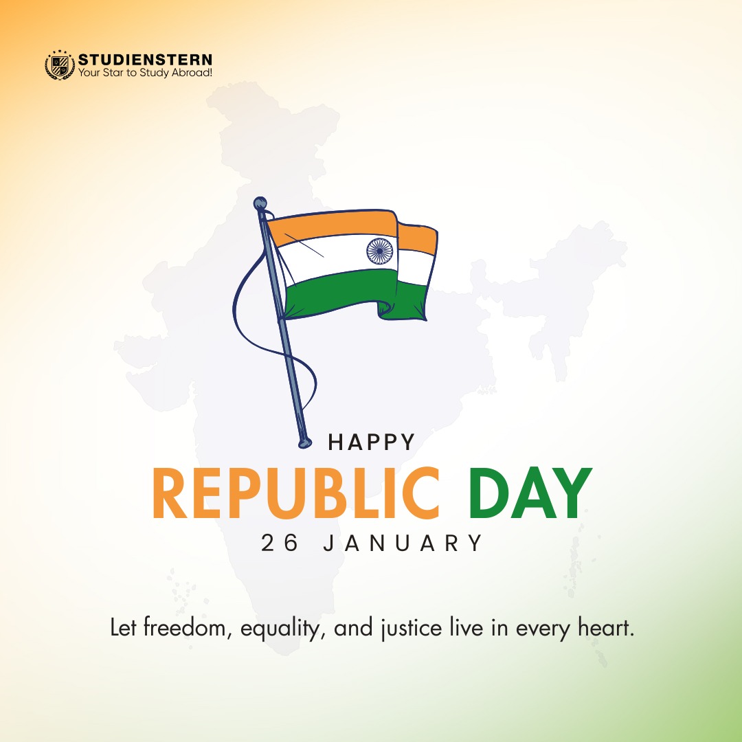 studienstern's tweet photo. 🇮🇳 𝗛𝗮𝗽𝗽𝘆 𝗥𝗲𝗽𝘂𝗯𝗹𝗶𝗰 𝗗𝗮𝘆 𝗳𝗿𝗼𝗺 𝗦𝘁𝘂𝗱𝗶𝗲𝗻𝘀𝘁𝗲𝗿𝗻 🇮🇳
Celebrating freedom, equality, and justice while empowering students to dream beyond borders.

Wishing you a proud and inspiring Republic Day.

#HappyRepublicDay #26January #Studienstern #ProudToBeIndian https://t.co/IlChmg2Agd
