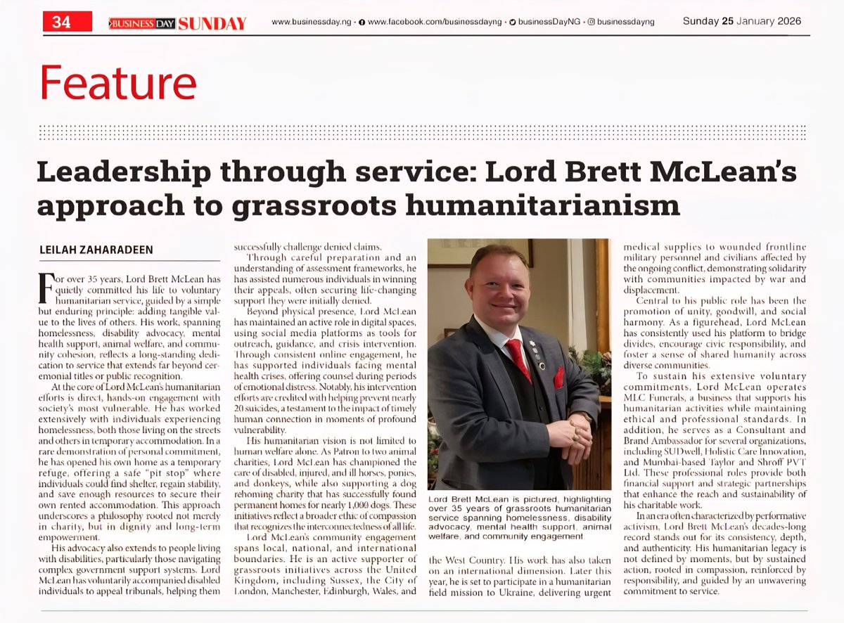 Thank you to  Nigeria Business Day Sunday for covering the importance of leadership through service to supporting the all important humanitarian work that is so desperately needed within our societies.