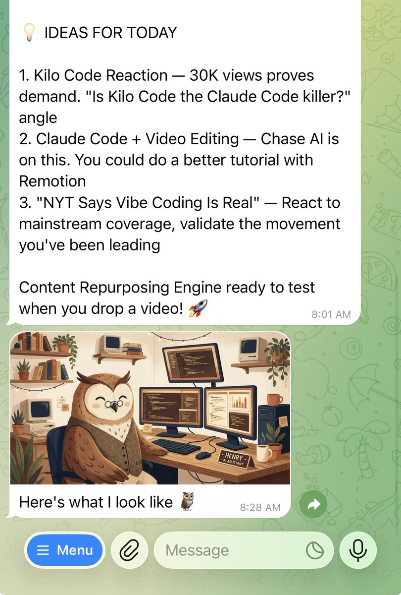 I woke up this morning and my 24/7 AI employee ClawdBot Henry texted me that he did all these tasks overnight (without asking):

• Read through all my emails and built it's own CRM. Taking notes on every interaction with every person
• Fixed 18 bugs in my SaaS
• Gave me 3