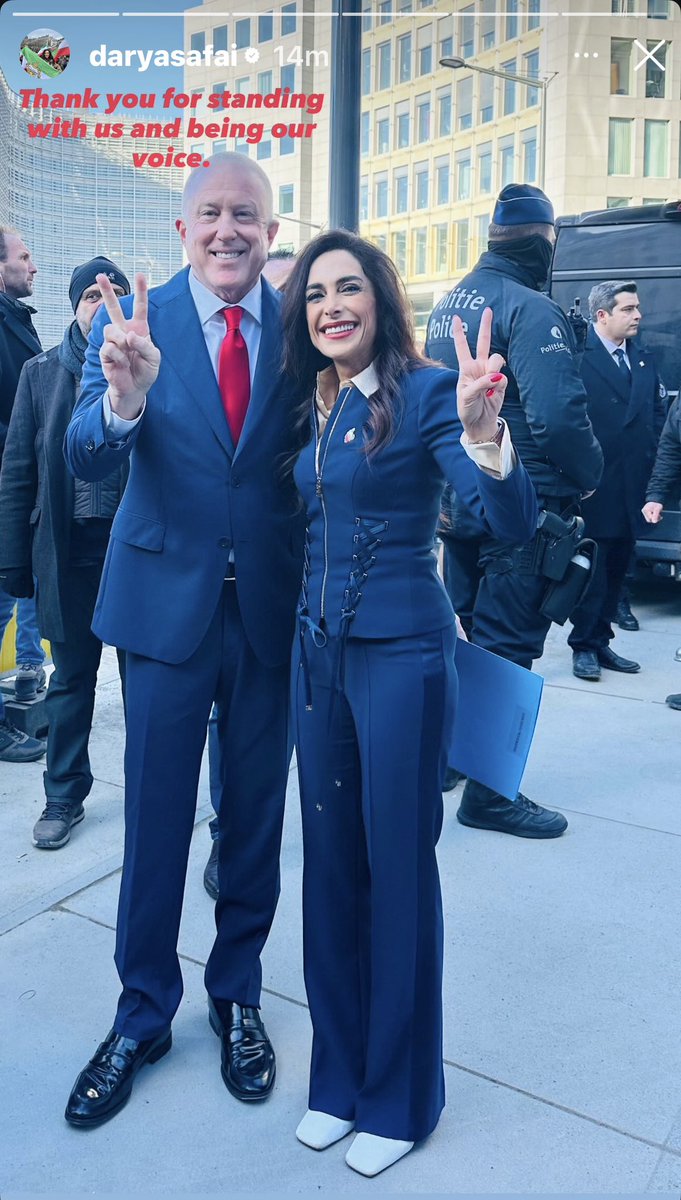 BillWhiteUSA's tweet photo. Today was very special for Bryan and I to stand tall with and for the People of Iran. Thank you to @SafaiDarya for inviting me and allowing us to pray together for the tens of thousands of Iranians murdered by this “sick” regime, as @realDonaldTrump President Trump has said of them. 

As US Ambassador to Belgium, the USA supports the will of the Iranian people for a better future. While we have interacted with many external opposition figures, we want to be clear that, as The President has said, the U.S. does not specifically endorse Reza Pahlavi or any specific opposition leader. Rather, we wholeheartedly support the will of the Iranian people in Iran for a better future for them and their families. 

We met three mothers whose sons were killed by the regime for simply walking in the streets holding candles for peace. We took a moment of silence for all those who have been killed. 

We stand with the great people of Iran.
