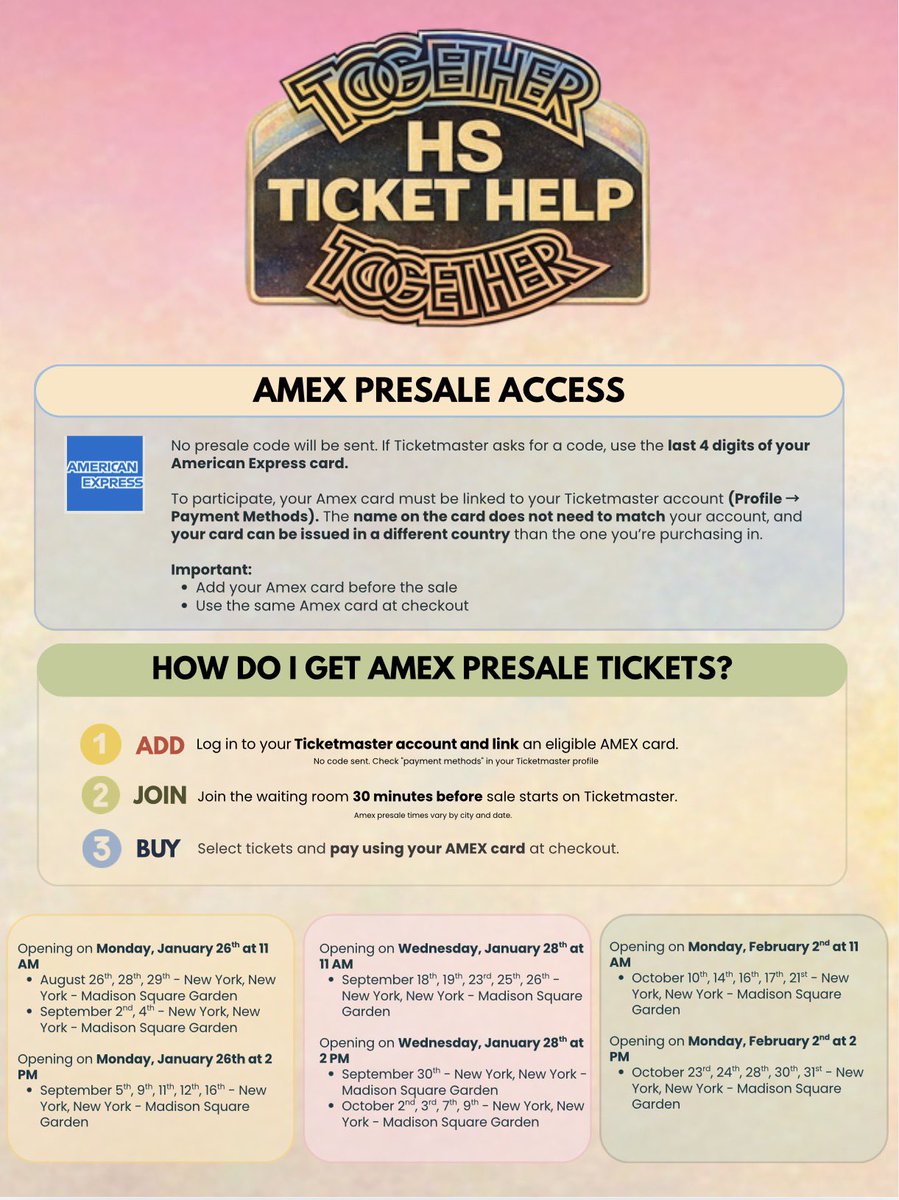 hstickethelp1's tweet photo. Harry Styles’ New York City Presale Guide:

Everything You Need to Know About the Together, Together Tour Presales! https://t.co/l1gd7dKQb1