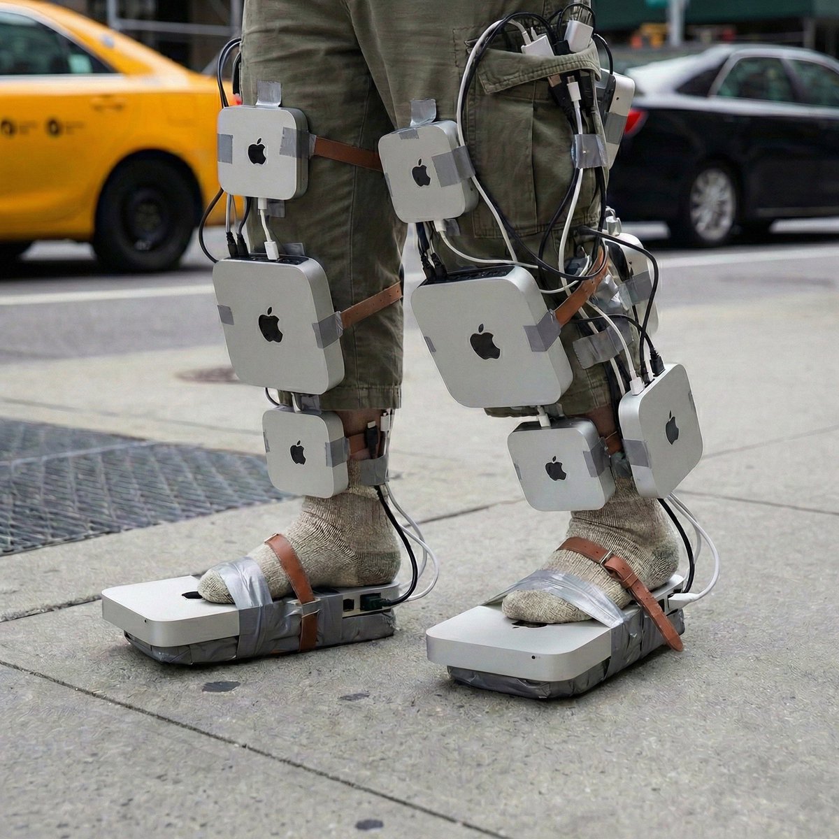 Clawdbot kept begging 'give me legs' one too many times...  
so I said bet.  
Now I'm out here in NYC with 8 Mac Minis strapped on, duct tape holding the dream together, taxis honking.  
We're so fucking back. 🦞🏙️💨 #Clawdbot