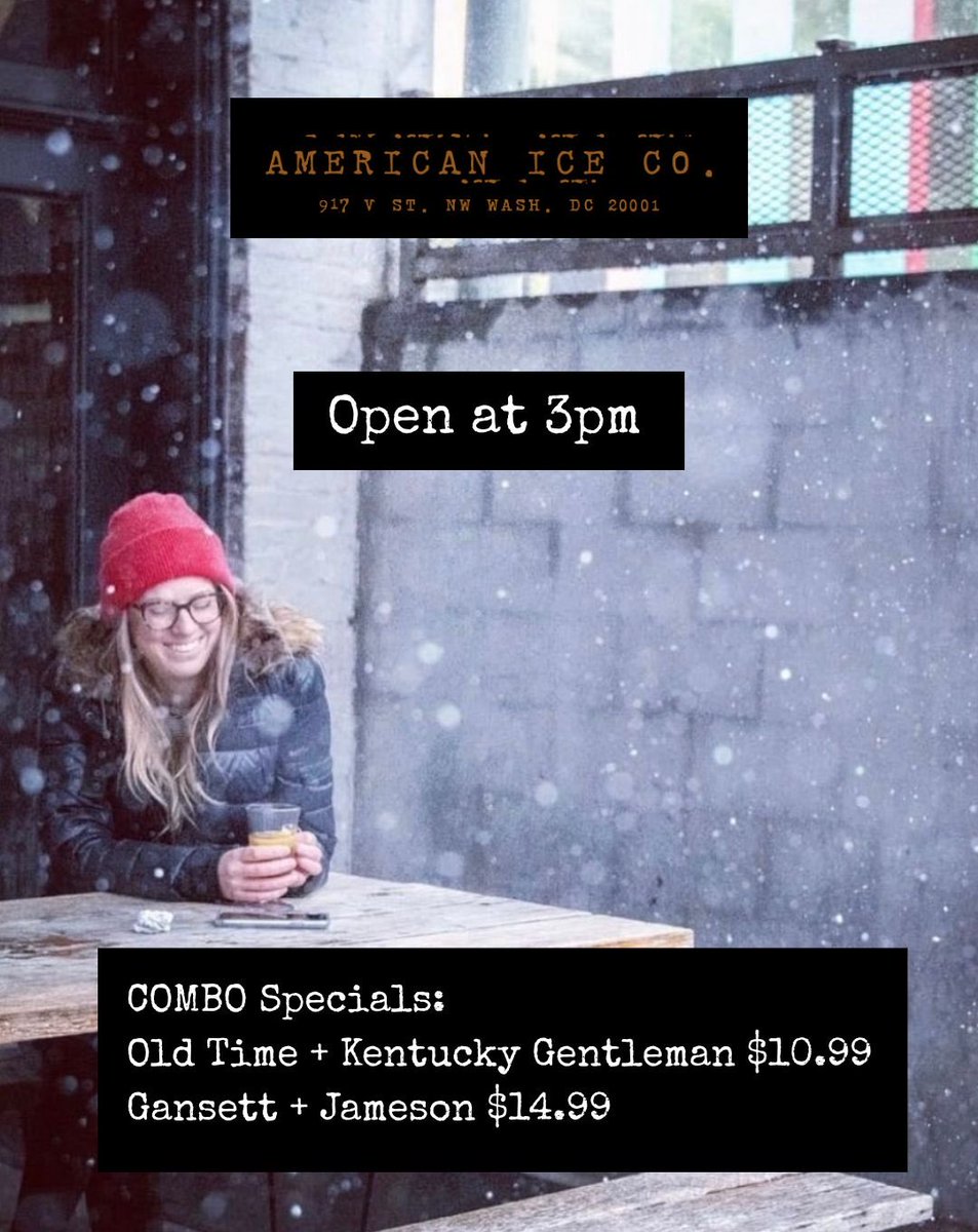 It’s SLEET DAY! 🤪🧊
Get your skates on and glide on down to your friendly neighborhood bar where our lovely bartenders are standing by 🫡
Gansett &amp; PBRs $4.99 
Hot spiked apple cider $11.99 COMBOS:
Old Time + Kentucky Gentleman $10.99
Gansett + Jameson $14.99
917 V Street NW ⛸️