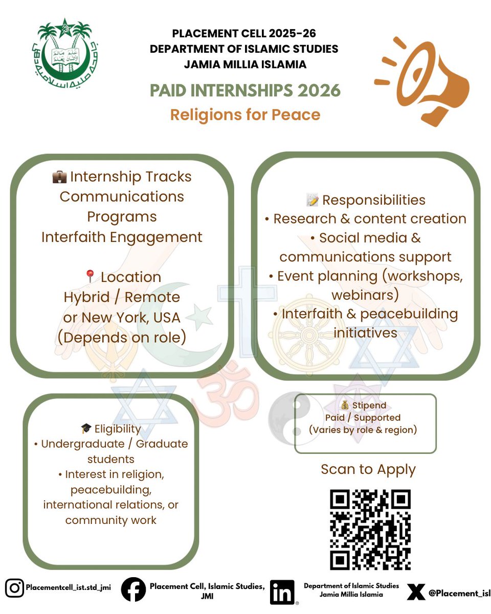 Placement_isl's tweet photo. opportunities for our students! Explore new internships and job prospects shared by the Department of Islamic Studies. ✨
#JamiaMilliaIslamia #IslamicStudies #CareerOpportunities #InternshipAlert #PlacementCell #FutureLeaders https://t.co/DXLNQNORIE